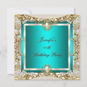 Elite Teal Cream Gold Pearl Birthday Party Invitation
