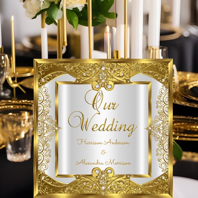 Elite Wedding Gold White Pearls Golden Frame Invitation (Creator Uploaded)