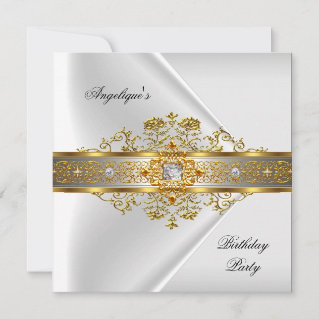 Elite White Gold Black Birthday Party Invitation (Front)