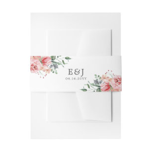 Elizabeth Elegant Pink Floral Wedding Invitation Belly Band