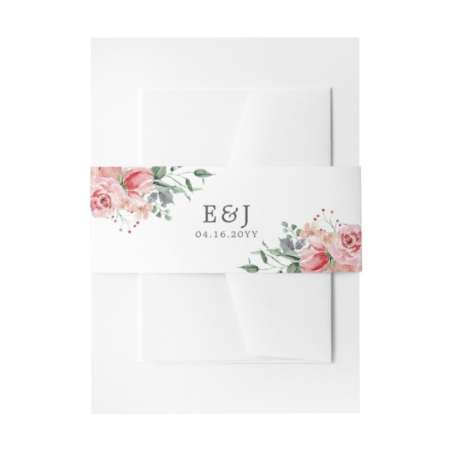 Elizabeth Elegant Pink Floral Wedding Invitation Belly Band (Front Example)