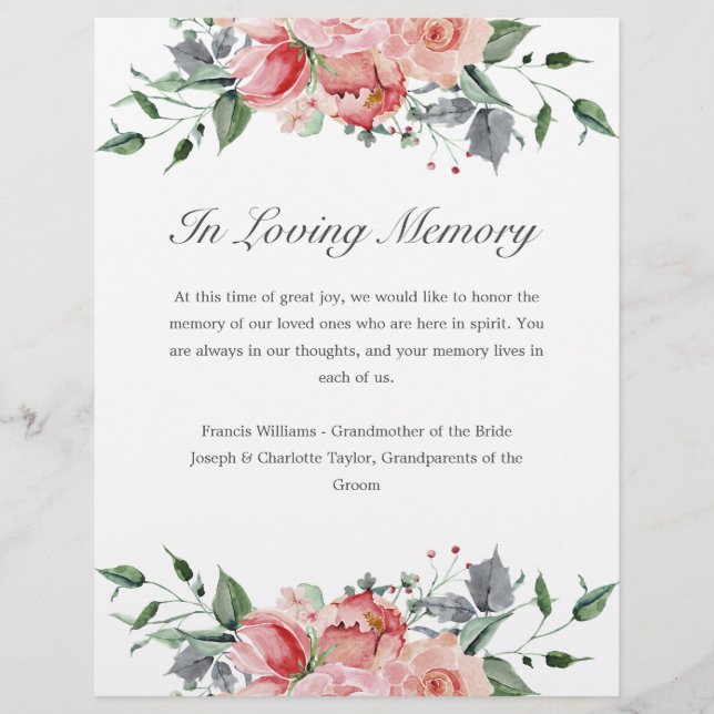 Elizabeth In Loving Memory Wedding Sign (Front)