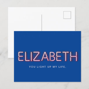 Elizabeth name in glowing neon lights postcard
