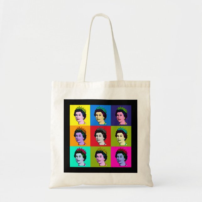 Elizabeth Nine Square Tiles Pop Art Queen of Engla Tote Bag (Front)