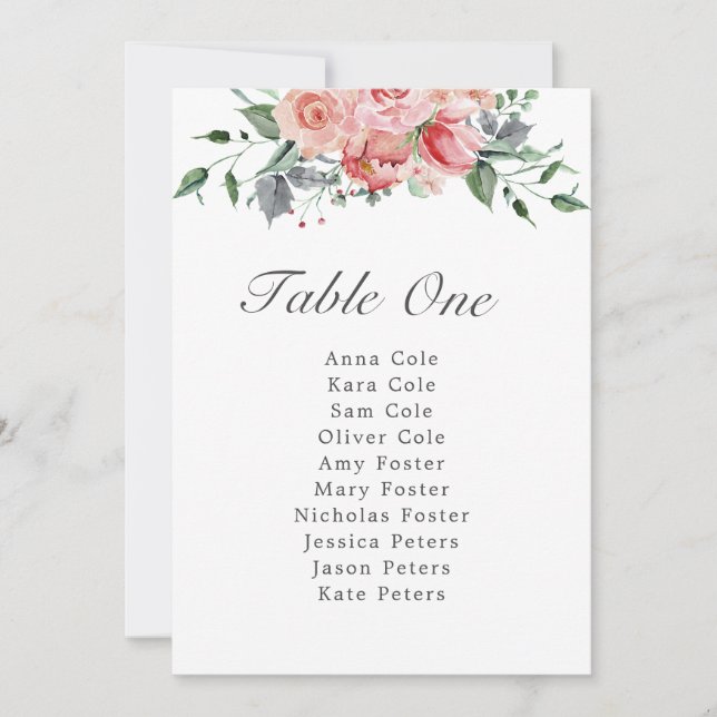Elizabeth Simple Pink Wedding Table Seating Chart (Front)