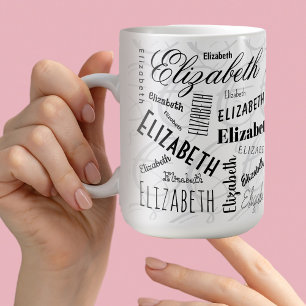 Elizabeth Typography Name Black White Coffee Mug