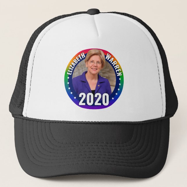 Elizabeth Warren 2020 - Gay Pride Rainbow Trucker Hat (Front)