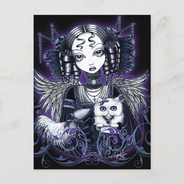 Elizabeth White Persian Cat Angel Postcard (Front)