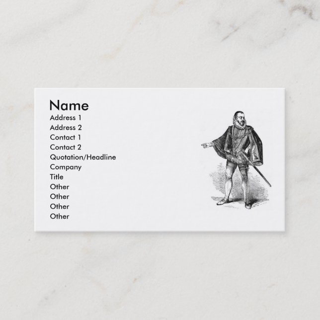 Elizabethan Clothing Business Card (Front)