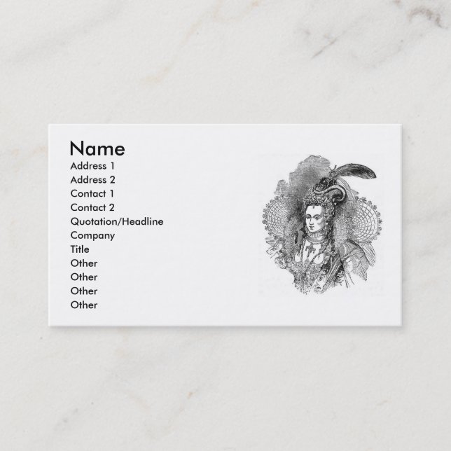 Elizabethan Clothing Business Card (Front)