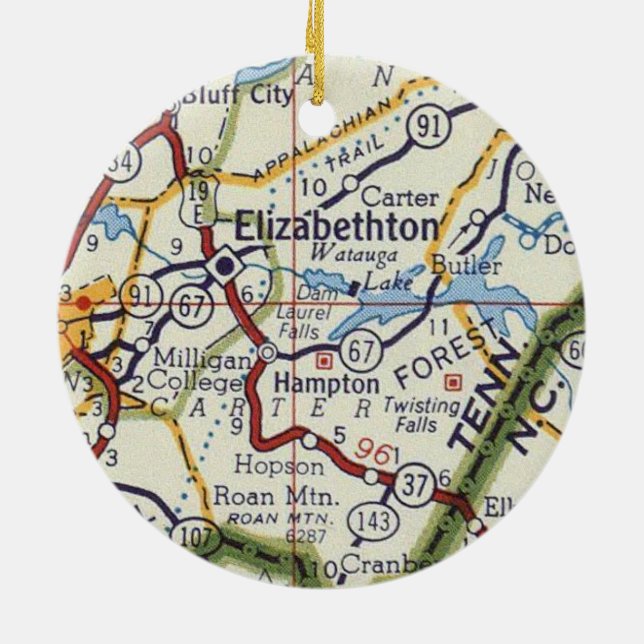 Elizabethton TN Ceramic Tree Decoration (Back)