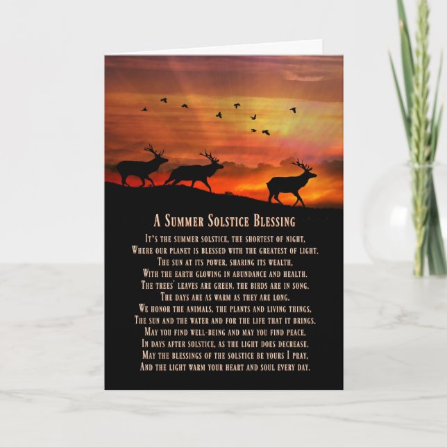 Elk and Sunset Summer Solstice Blessings Card (Front)