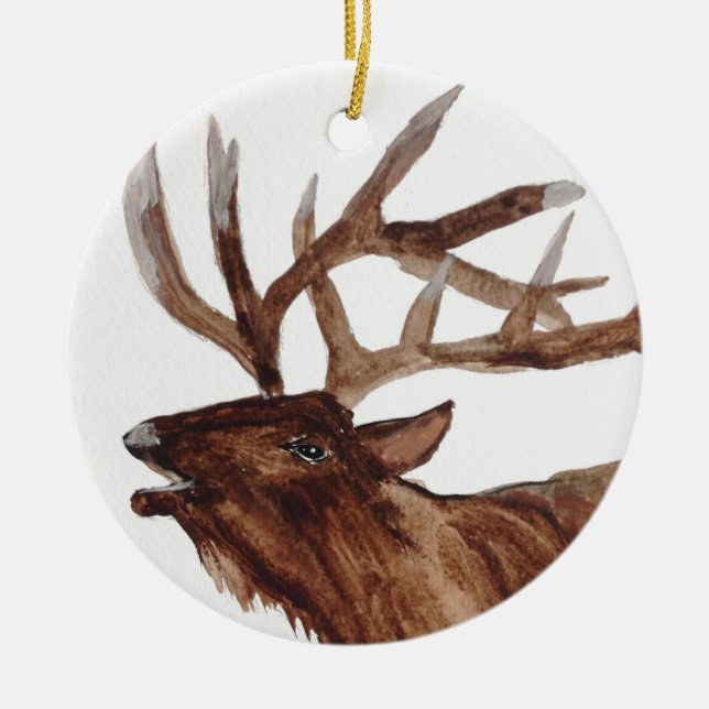 Elk animal painting print ceramic tree decoration (Front)