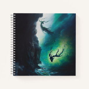 Elk Antlers Magical Witchy Green Portal AI Art Notebook