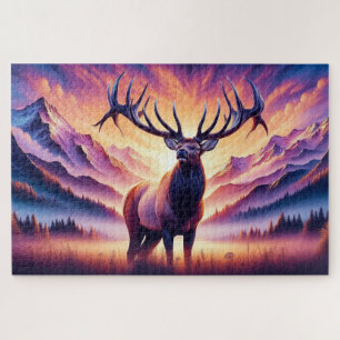 Elk at Sunrise, Mountains, Wildlife Jigsaw Puzzle