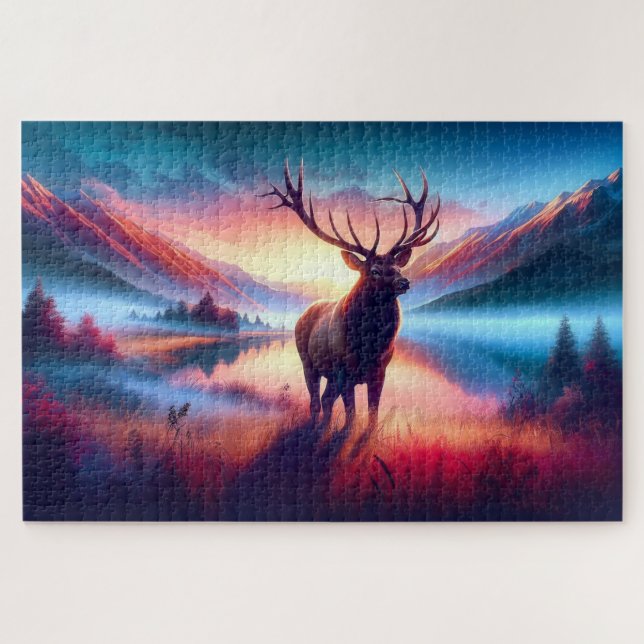 Elk at Sunrise, Mountains, Wildlife Jigsaw Puzzle (Horizontal)
