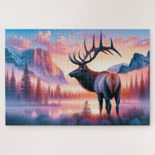Elk at Sunrise, Mountains, Wildlife Jigsaw Puzzle