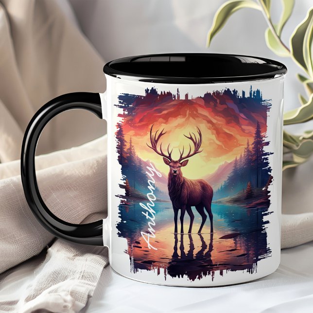 Elk at Sunset Mountain Lake Reflection Mug (Creator Uploaded)