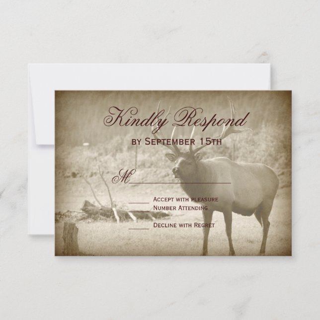 Elk Big Game Wildlife Antlers Wedding RSVP Cards (Front)