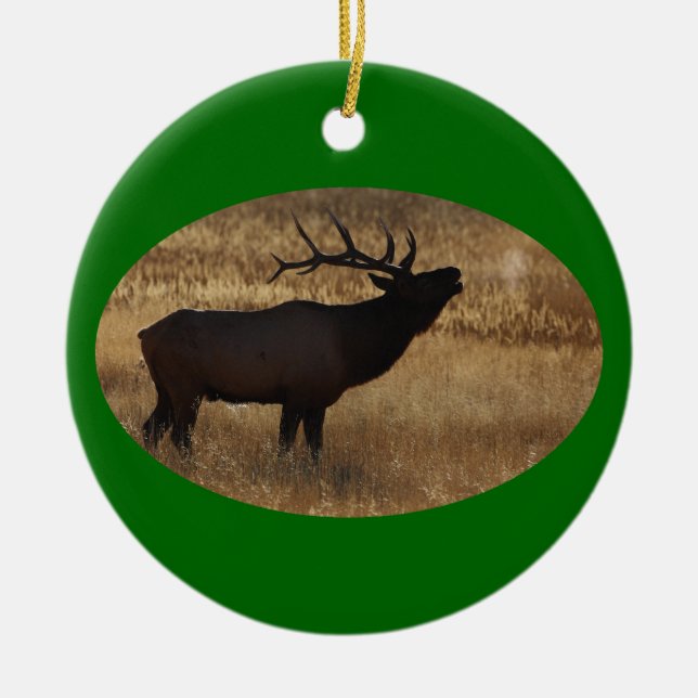 elk bugle and steam ceramic tree decoration (Front)