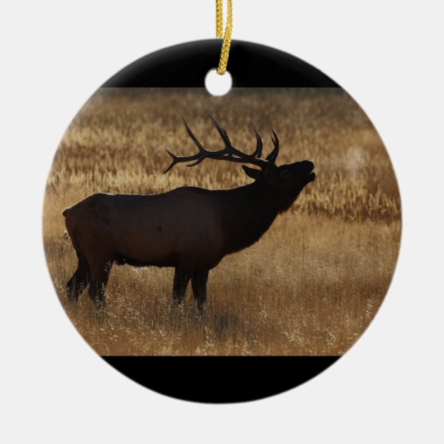 elk bugle and steam ceramic tree decoration (Front)
