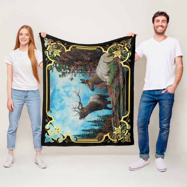 Elk, bull and cow in Montana forest Fleece Blanket (In Situ)