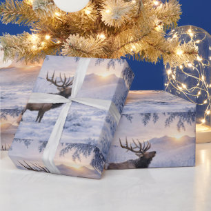 Elk Christmas Holiday Beautiful Elk in the Snow Wrapping Paper