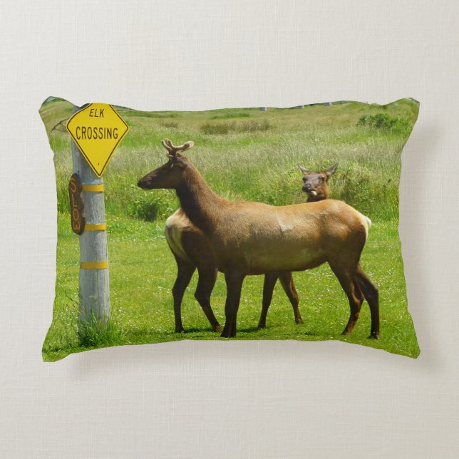 Elk Crossing California Wildlife Photography Decorative Cushion (Front)
