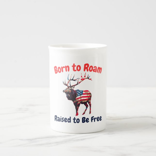 Elk Flag America Bone China Mug (Front)