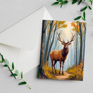 Elk Forest Watercolor Landscape Painting Card