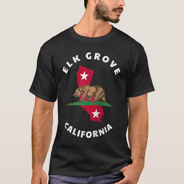 Elk Grove California CA Flag and Bear Badge Souven T-Shirt (Front)