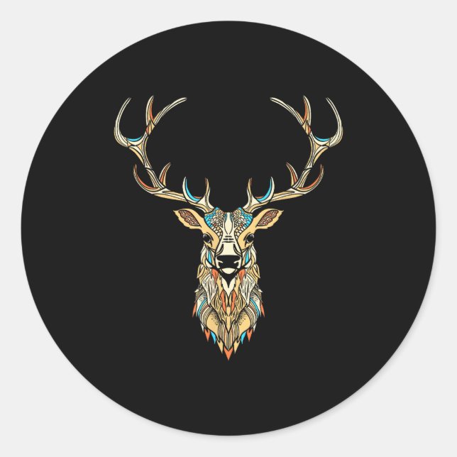 Elk Head _ Face Artistic Illustration Graphic  Classic Round Sticker (Front)