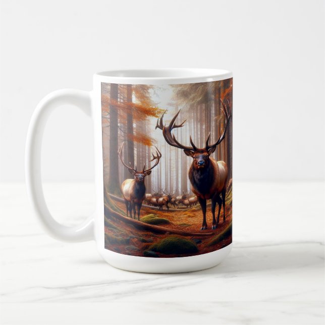  Elk Herd in Enchanted Forest During Golden Autumn Coffee Mug (Left)