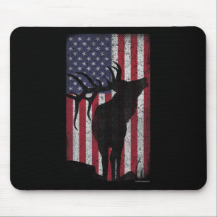 Elk Hunting Bugling Bull Us Flag - American Retro  Mouse Pad