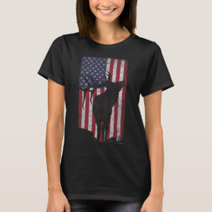 Elk Hunting Bugling Bull Us Flag - American Retro T-Shirt
