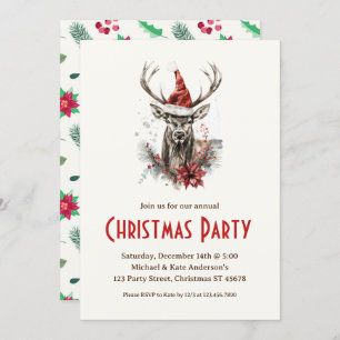 Elk in a Santa Hat Wildlife Deer Christmas Party Invitation