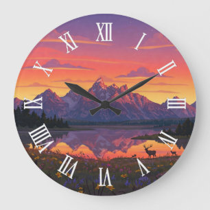 Elk in Grand Teton National Park Large Clock