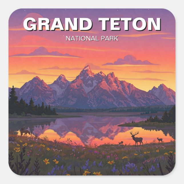 Elk in Grand Teton National Park Square Sticker (Front)
