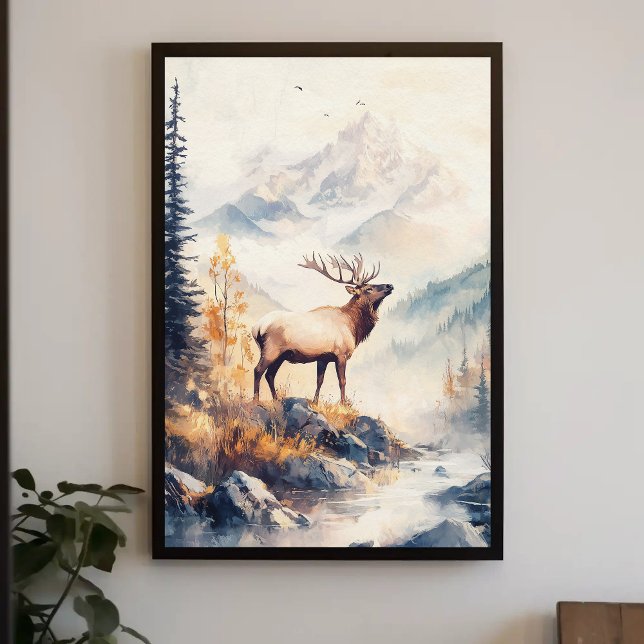 Elk in Mountain Forest Scenery Nature Aesthetic Poster (Creator Uploaded)