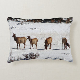 Elk in snow accent pillow