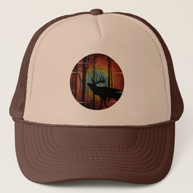 ELK IN THE WOODS FOREST TRUCKER HAT (Front)