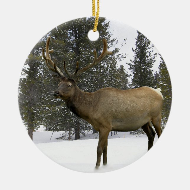 Elk in Winter Ornament (Front)