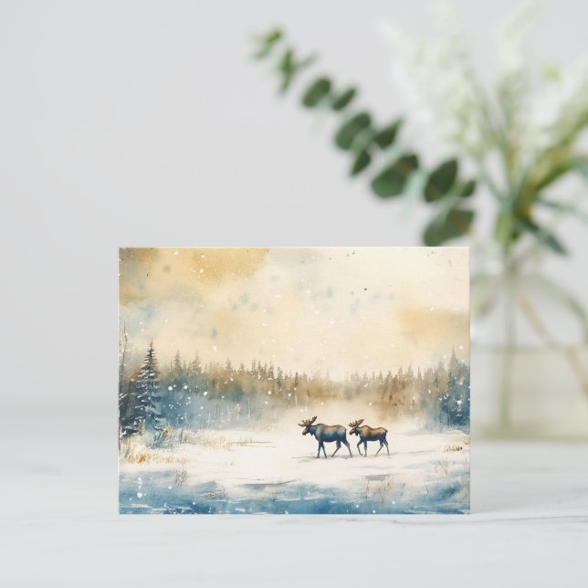 Elk in winter - postcard (Standing Front)