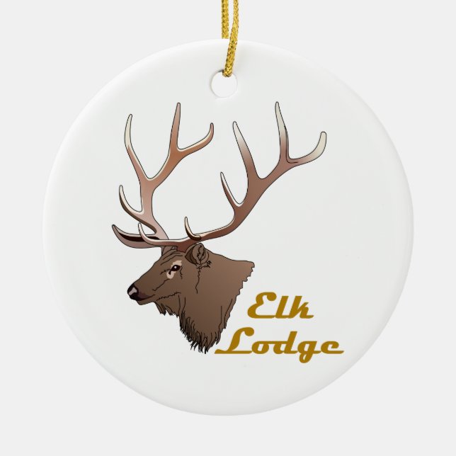 Elk Lodge Ceramic Tree Decoration (Front)
