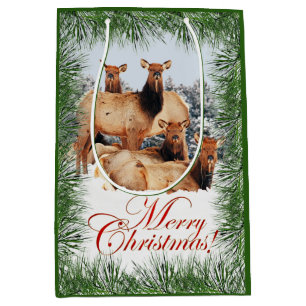 Elk Merry Christmas greeting Medium Gift Bag