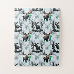 Elk Moose Antlers Deer Pattern Design Jigsaw Puzzle