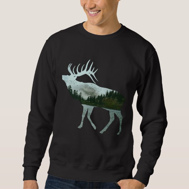ELK NATURE LANDSCAPE SCENERY  SWEATSHIRT (Front)