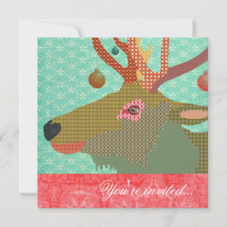 Elk Ornament Turquoise Red Invitation
