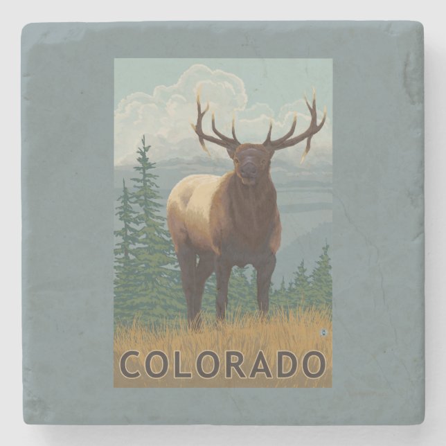 Elk SceneColorado Stone Coaster (Front)