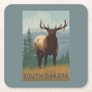 Elk SceneSouth Dakota Square Paper Coaster
